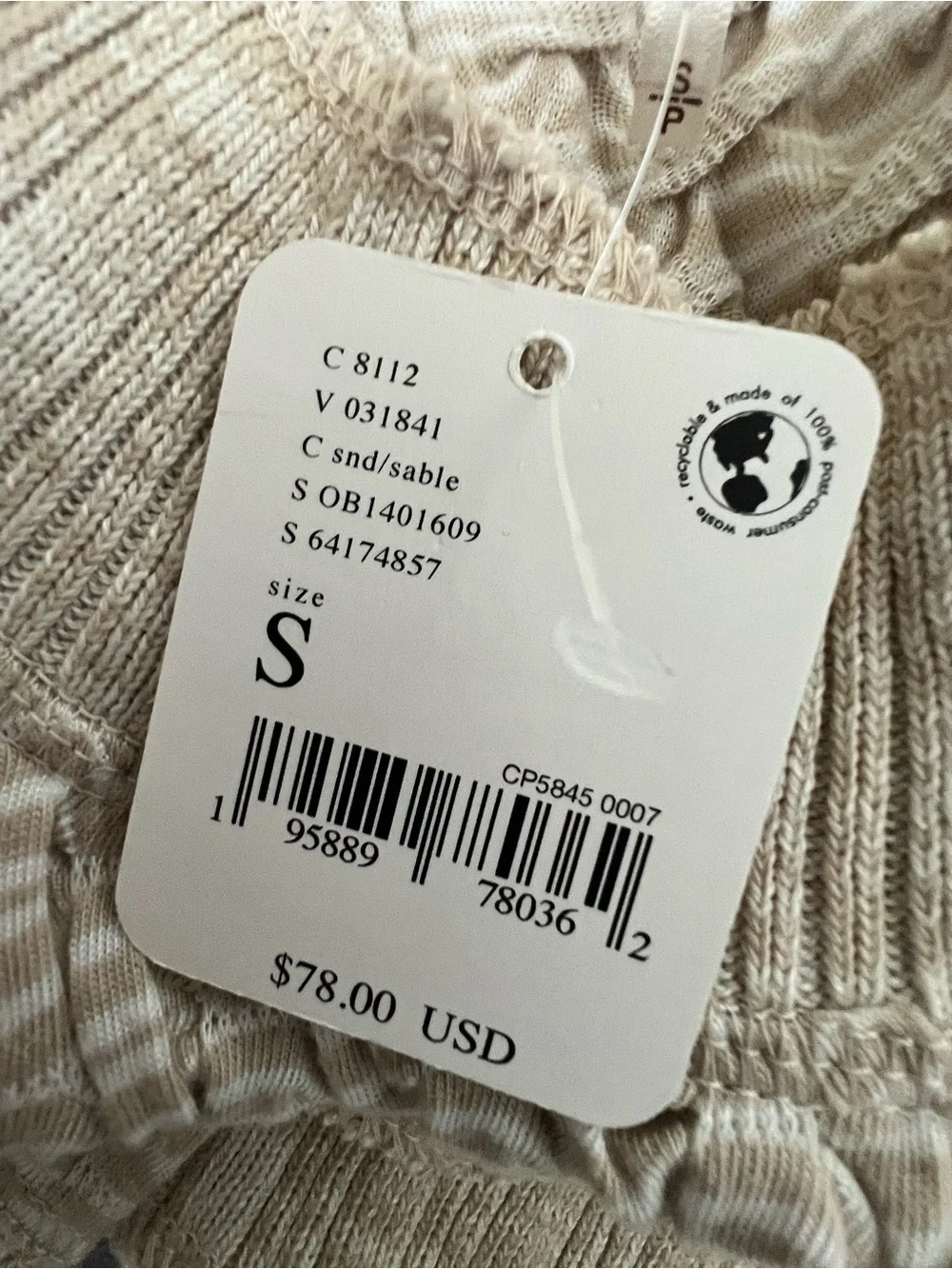 New Free People Jane Printed Crop Top Tee Long Sleeve Oatmeal Stretch Knit Small